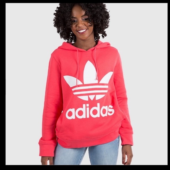 Adidas Originals Women's Adicolor Trefoil Hoodie - Size Large Power Pink - Picture 12 of 12